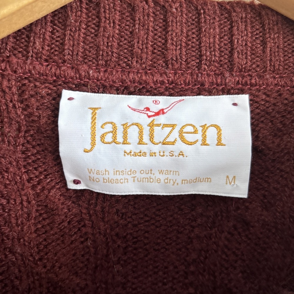 Vintage Jantzen Cable Knit Maroon Red Sweater Mens size Medium made in USA - Picture 4 of 7
